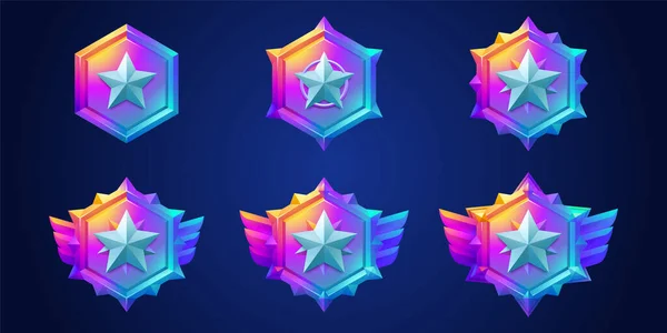 Game Award Badges Icons Ranking Medals Star Symbol Winner Achievement — Archivo Imágenes Vectoriales