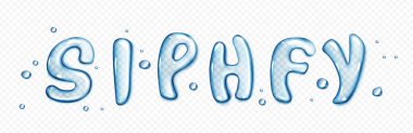 Water type font, liquid letters set. Pure aqua splashes in shape of text characters. Clear blue water or gel drops in shape of english letters isolated on transparent background, vector realistic set