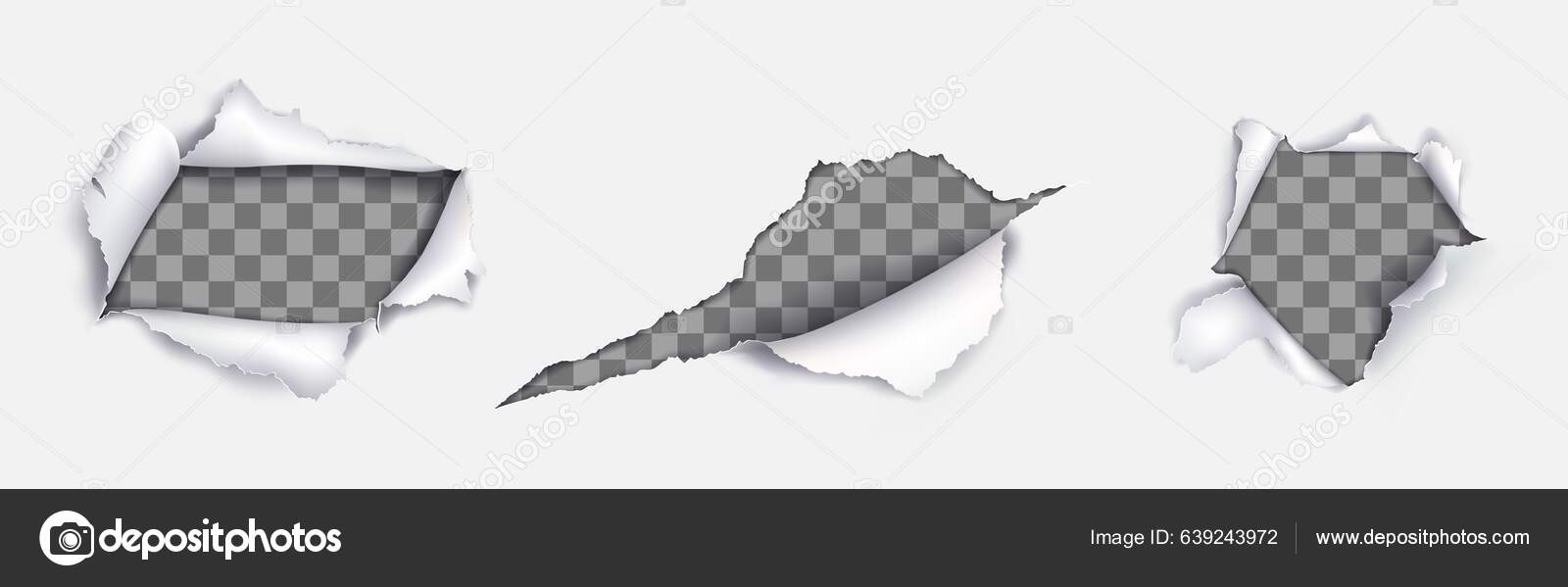 Torn Paper Rip Holes White Sheet Isolated Transparent Background Blank ...