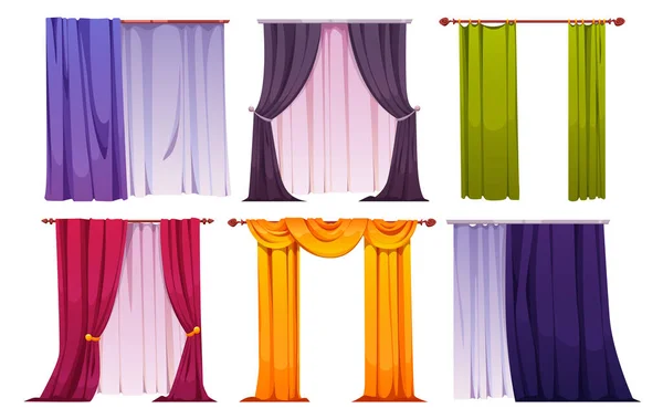 Cartoon Set Color Curtains Isolated White Background Vector Illustration Thick — Stockový vektor