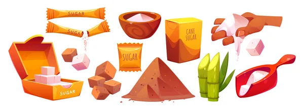 Icons White Brown Sugar Cubes Powder Sweet Food Ingredient Bag — Stock Vector