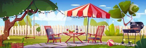 Bbq Party Backyard House Patio Fence Furniture Picnic Barbecue Green — Vector de stock