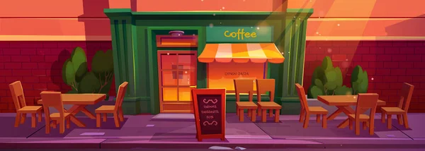 Cafe Exterior Table Chair Cartoon Background Outdoor Restaurant City Street — Stock Vector