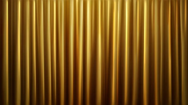 Realistic Closed Gold Cinema Curtain Background Vector Theater Cloth Texture — Vetor de Stock