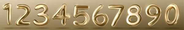 3D金数フォント 誕生日パーティー 記念日のお祝い 新年の休日のための黄金の風船 光沢のある3D桁のアイコン 背景に隔離されたベクトル現実的なイラスト — ストックベクタ