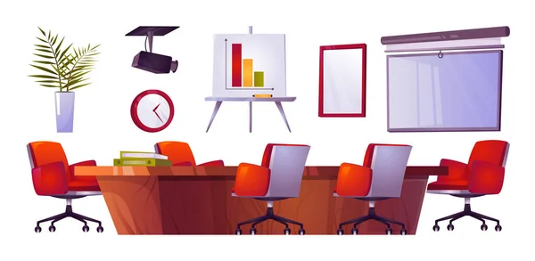 Lege Kantoor Vergadering Boardroom Cartoon Vector Interieur Set Geïsoleerde Conferentieplek — Stockvector