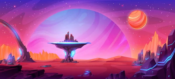 Vesmírná Hra Vektorové Pozadí Fantazie Mimozemské Planety Červeným Pískem Krajina — Stockový vektor