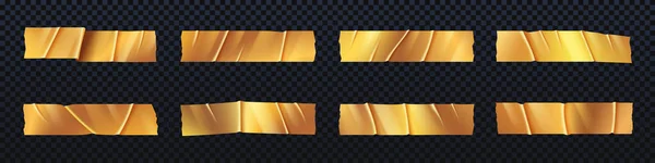 Realistic Set Golden Adhesive Tape Pieces Isolated Transparent Background Vector — ストックベクタ