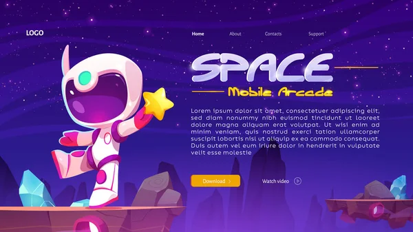 Astronauta Espacio Paisaje Del Planeta Alienígena Página Aterrizaje Arcade Móvil — Archivo Imágenes Vectoriales