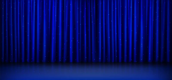 Blauw Gordijn Voor Theater Bioscoop Film Show Concertachtergrond Met Gesloten — Stockvector