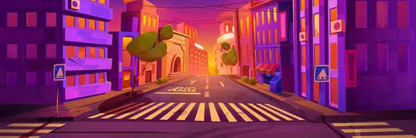 Reggeli Napkelte Modern Belvárosban Vektor Rajzfilm Illusztráció Üres Városi Utca — Stock Vector