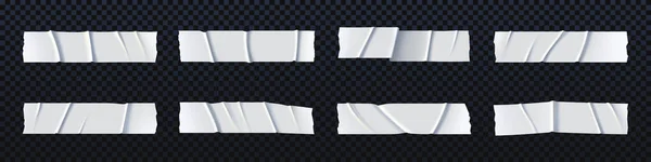 Bílé Lepicí Pásky Potrhané Lepicí Papírové Etikety Izolované Průhledném Pozadí — Stockový vektor
