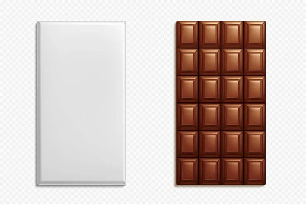 Barre Chocolat Isolée Enveloppée Blanche Sur Fond Transparent Modèle Réaliste — Image vectorielle