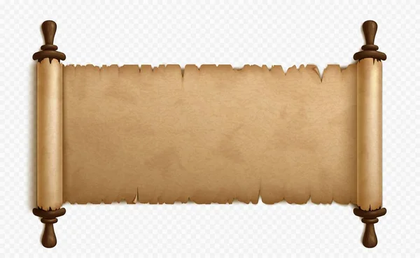 Реалістичний Відкритий Пергаментний Сувій Ізольований Прозорому Фоні Векторні Ілюстрації Старого — стоковий вектор