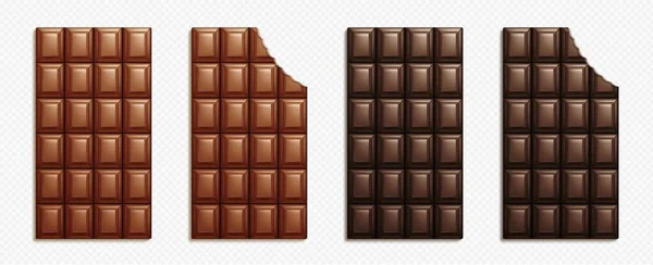 Realistická Sada Celých Biten Čokoládových Tyčinek Izolovaných Průhledném Pozadí Vektorová — Stockový vektor