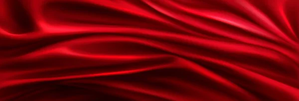 Realistischer Roter Seidenvektorhintergrund Luxuriöses Satintuch Mit Drapenmuster Textile Glatte Drapiermaterialien — Stockvektor