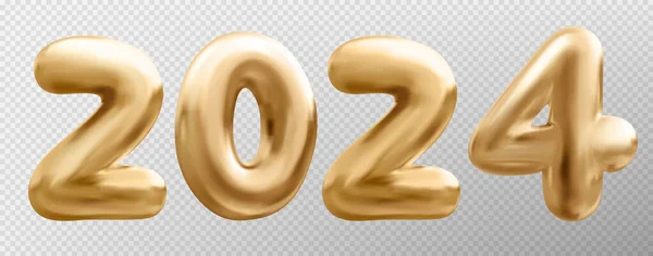 3D金气球编号2024 新的一年 现实孤立的病媒 黄金假日派对装饰 用于销售装饰的金属排版光泽符号 透明金属球体闪亮字体 — 图库矢量图片
