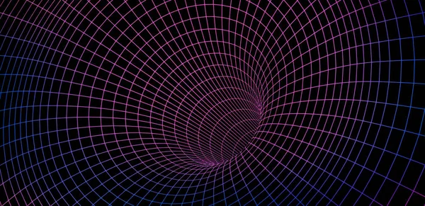 3Dファネルやポータル上の色のワイヤーフレームワームホール グリッドホール ラインワープ 抽象幾何学的メッシュベクトルイラストのグラフィック錯覚 — ストックベクタ