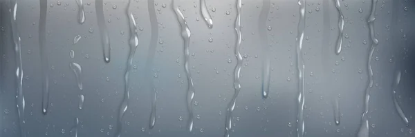 실제적으로 내리면 배경이 떨어진다 유리창 패턴으로 표면에 내리는 빗방울의 흐름은 — 스톡 벡터