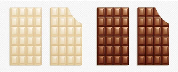 Barres Chocolat Noir Blanc Avec Morsures Chocolat Lait Sucré Avec — Image vectorielle