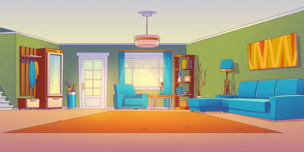 Wohnzimmer Vektor Cartoon Home Interior Design Hausflur Mit Treppe Zum — Stockvektor