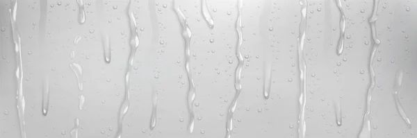 現実的な雨のシャワーはベクトルの背景を落とす 窓ガラスパターン上の3D水の流れ 防水表面効果イラストテンプレート上の降雨ストリーム 水分が澄んでいる アクアバック — ストックベクタ