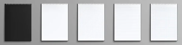 Cuadernos Bloc Notas Papel Con Encuadernadores Espiral Tapa Negra Plantilla — Vector de stock