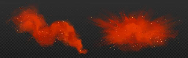 赤スパイスパウダー パプリカ チリペッパーの爆発 透明背景に隔離された調味料 赤い塵や塗料のスプラッシュ ベクトル現実的なイラスト — ストックベクタ
