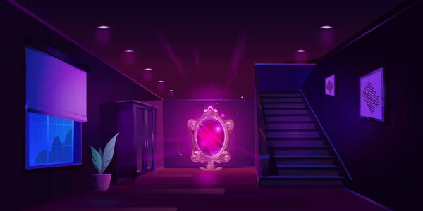 Μαγικός Καθρέφτης Στο Εσωτερικό Του Σπιτιού Παιχνίδι Φόντο Πύλη Φαντασίας — Διανυσματικό Αρχείο