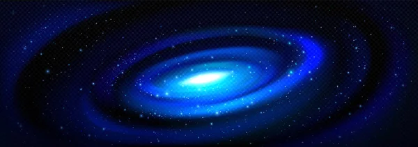 在透明的背景下 现实的霓虹灯蓝色圆形运动在外层空间是孤立的 宇宙星系中抽象的黑洞 星星在夜空中闪闪发光 具有星云效应的无限门户 — 图库矢量图片