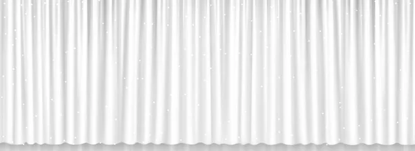 劇場や映画館の舞台のための白いカーテン 光沢のある閉じたシルクカーテンで劇場シーン スタジオや部屋の背景 ベクトル現実的なイラスト — ストックベクタ