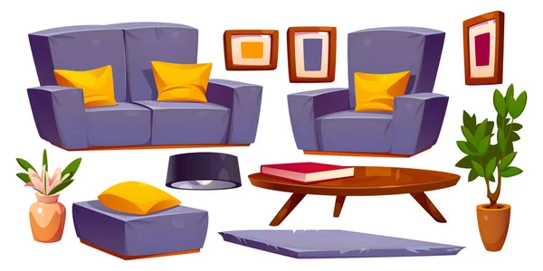 Isolated House Living Room Interior Design Cartoon Vector Illustration Modern — Stock Vector