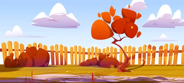 Höstträdgård Trädgård Med Trä Staket Vektor Illustration Tomma Falla Landsbygden — Stock vektor