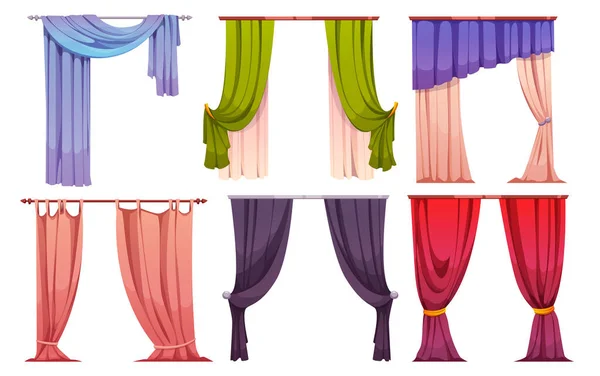 Cartoon Set Color Curtains Isolated White Background Vector Illustration Thick — Stok Vektör