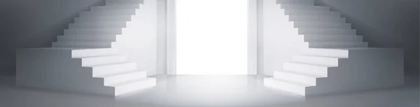 入り口のドアの両側に3D現実的な白い階段のモックアップ 抽象的な空白のコンクリート階段 インテリアデザイン要素のベクトルイラスト キャリア成長のシンボル 成功のための競争 — ストックベクタ
