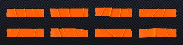 Realistische Oranje Duct Tape Vector Strip Set Gescheurde Zelfklevende Sticker — Stockvector