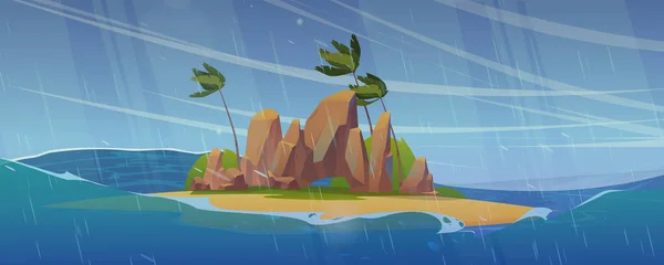 Маленький Остров Бурном Море Векторная Карикатура Необитаемый Участок Земли Камнями — стоковый вектор