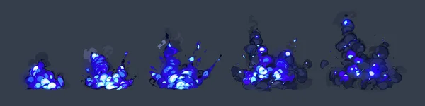 Conjunto Animação Desenhos Animados Explosão Azul Nuvens Fumaça Isoladas Fundo — Vetor de Stock