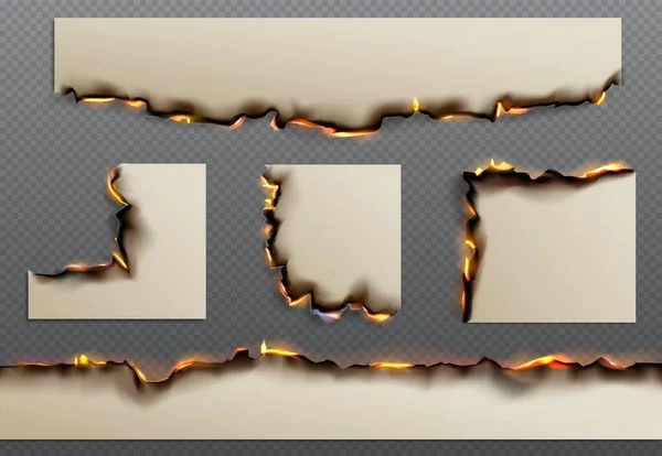 Vereinzelt Brennender Papierseitenrand Mit Feuervektoreffekt Realistische Textur Aus Verbranntem Blech — Stockvektor