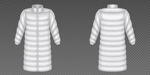 Realistic Set White Puffer Coat Mockups Long Sleeve Isolated Transparent — Stock Vector