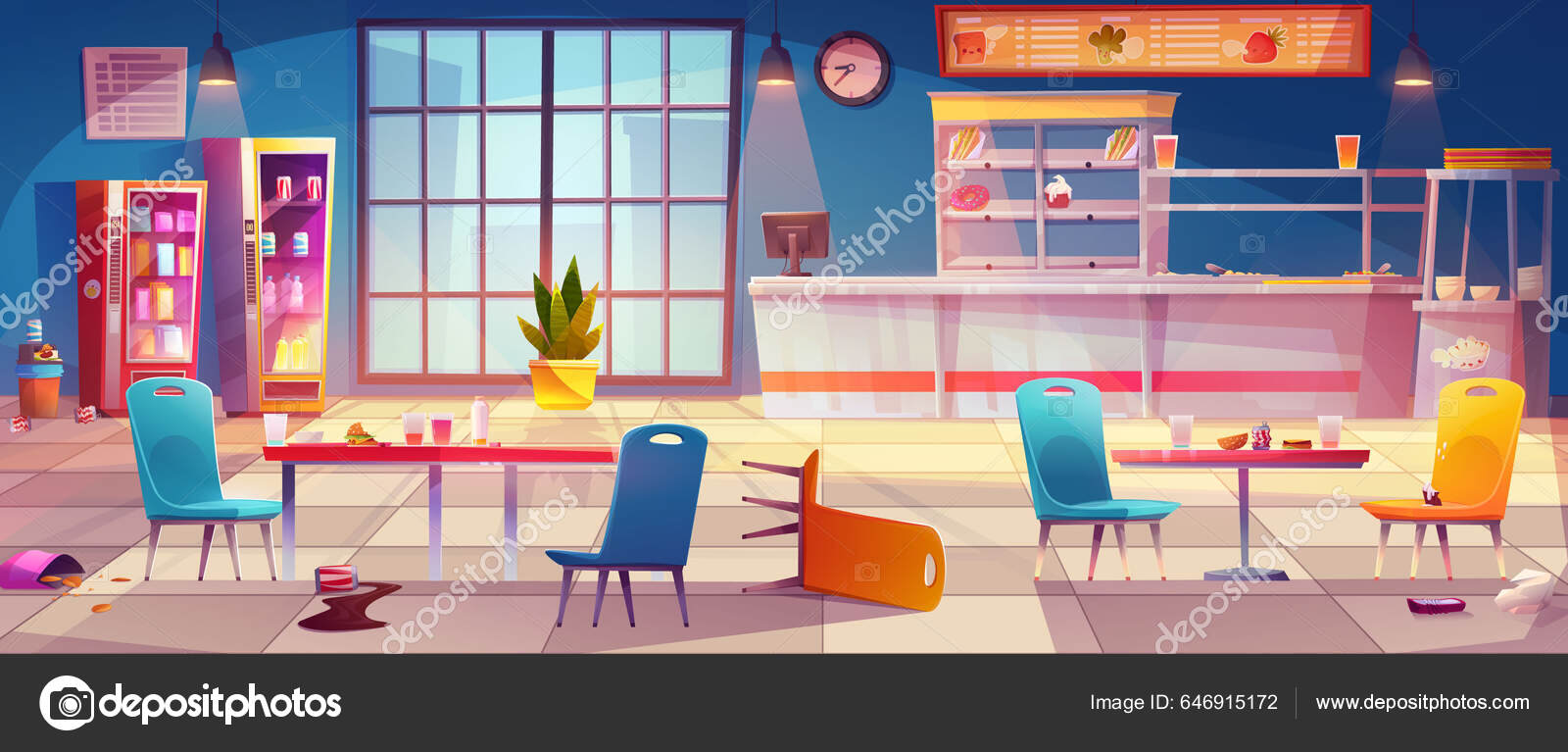 Escola Cantina Interior Bagunçado Com Fundo Desenho Animado Cozinha  Cafetaria Vetor de stock de ©klyaksun 646915172, image size:1600x767