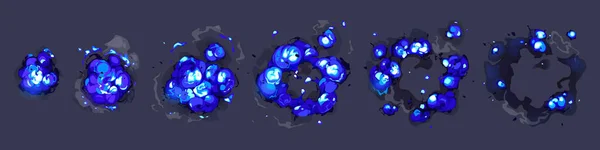 Desenhos Animados Conjunto Explosão Azul Nuvens Fumaça Vista Superior Isolado — Vetor de Stock