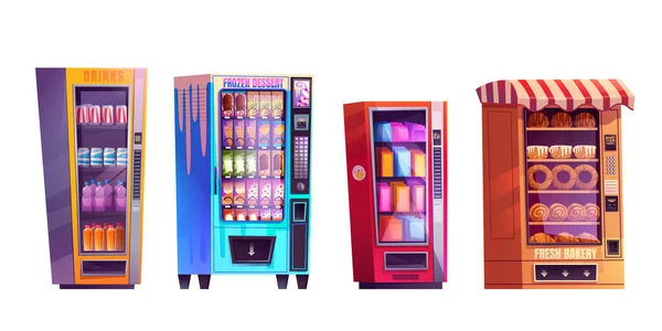 Distributore Automatico Vettoriale Con Bevande Snack Isolato Cartone Animato Dispenser — Vettoriale Stock