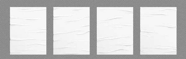 Lepené Pomačkané Papírové Nástěnné Plakáty Ulici Bílý Realistický Mokrý Zmačkaný — Stockový vektor