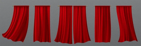 Isoliertes Rotes Tuch Vektor Set Fliegen Vom Wind Realistischen Seidenvorhang — Stockvektor
