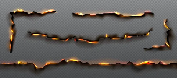 Vuur Verbrande Papieren Randen Frames Met Verbrandingseffect Met Gele Vlam — Stockvector