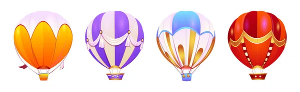 Tecknad Uppsättning Varmluftsballonger Isolerade Vit Bakgrund Vektor Illustration Färgglada Fantasi — Stock vektor
