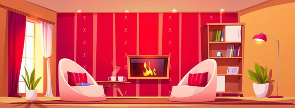 Modern Living Room Interior Fireplace Vector Cartoon Illustration Modern Home — Stock Vector