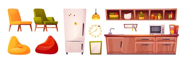 Cartoon Set Von Herberge Küchenmöbel Isoliert Auf Weißem Hintergrund Vektorillustration — Stockvektor