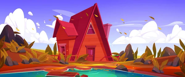Дом Болоте Осеннем Игровом Пейзаже Vector Hut Pond Background Fairy — стоковый вектор